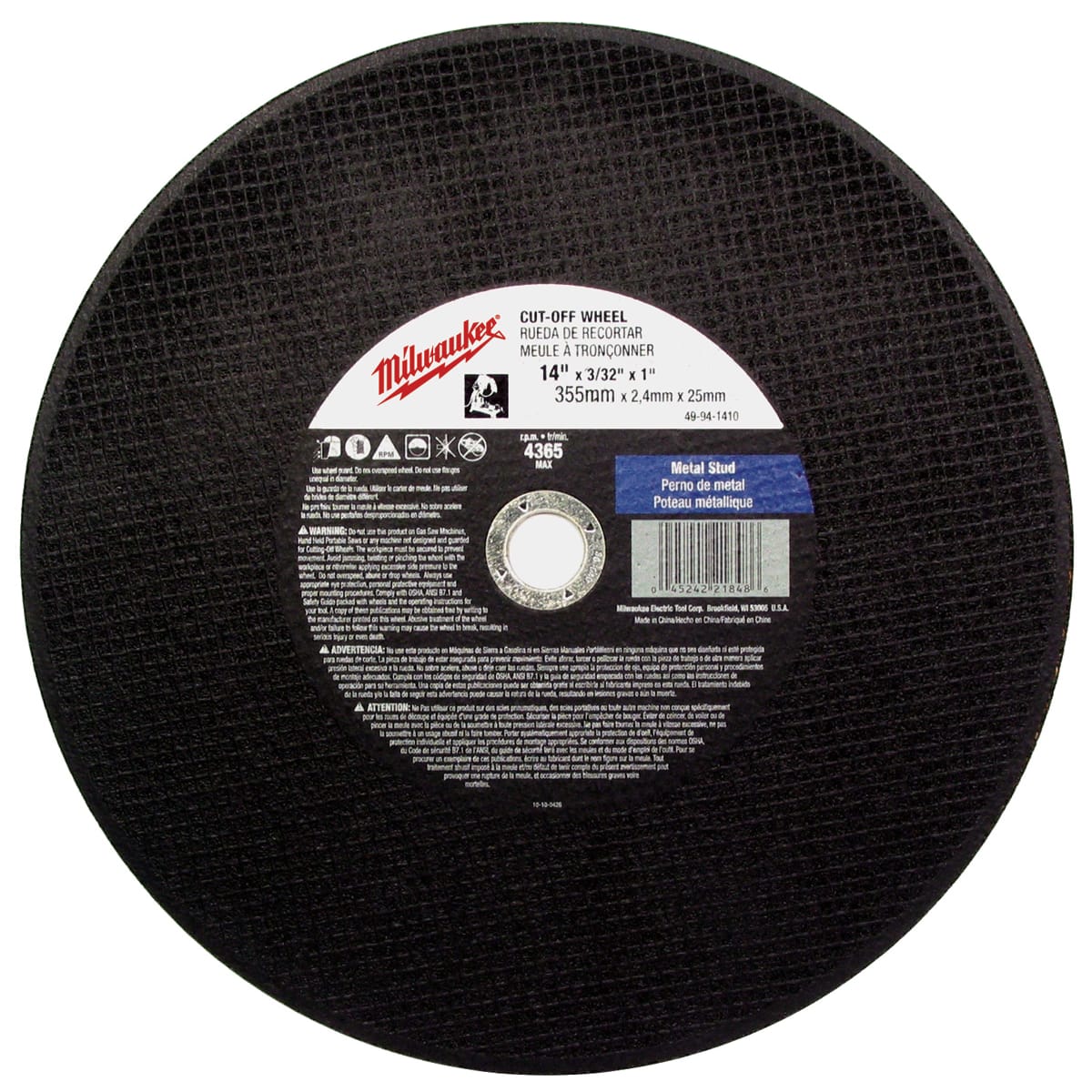MILWAUKEE Milwaukee 49-94-1415 Cut-Off Wheel 14 in x 3/32 in x 1 in A36P