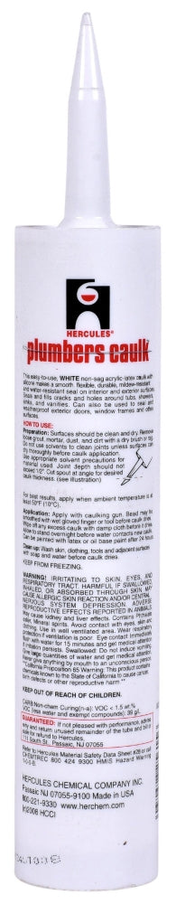 HERCULES Hercules 25615 Plumbers Caulk 11 Fl Oz Cartridge White
