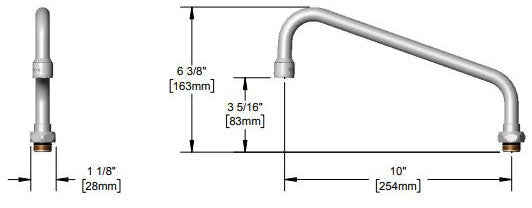 T&S BRASS T&S Brass 061X Swing Nozzle 10 Length 3-5/8 Clearance