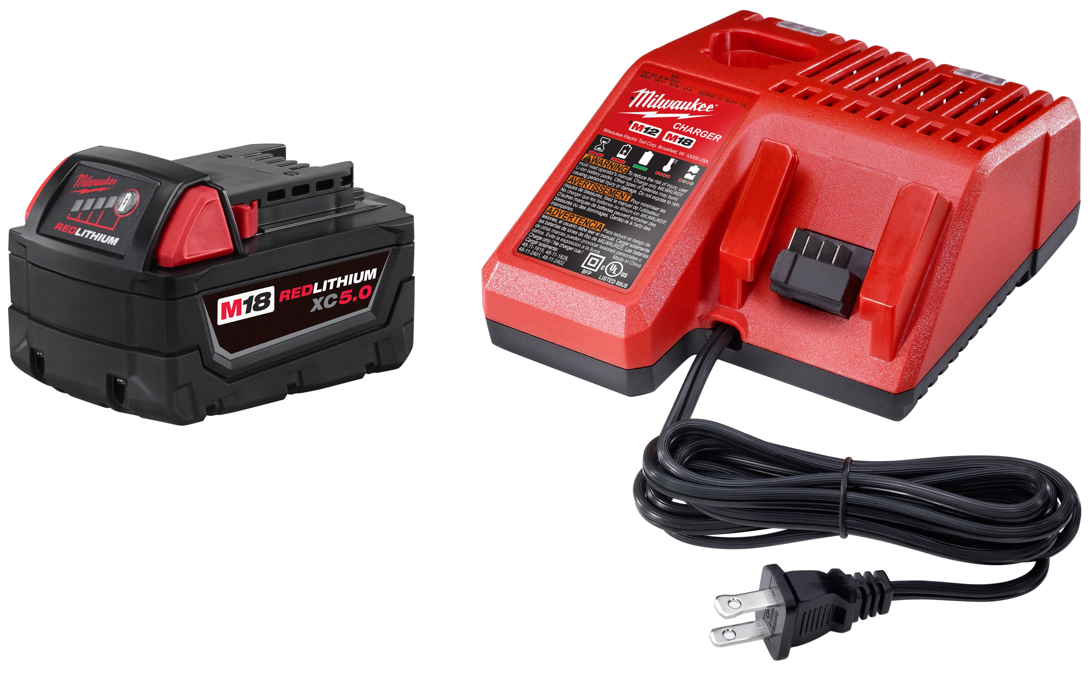 MILWAUKEE Milwaukee 48-59-1850 M18 REDLITHIUM XC 5.0Ah Battery & Charger Starter Kit
