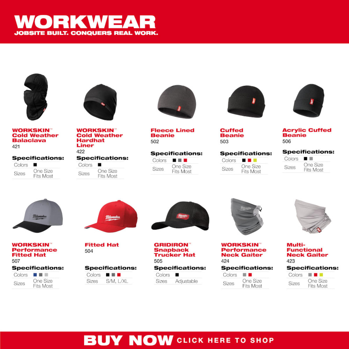MILWAUKEE Milwaukee Tool 507DG-SM WORKSKIN Performance Fitted Hat S/M