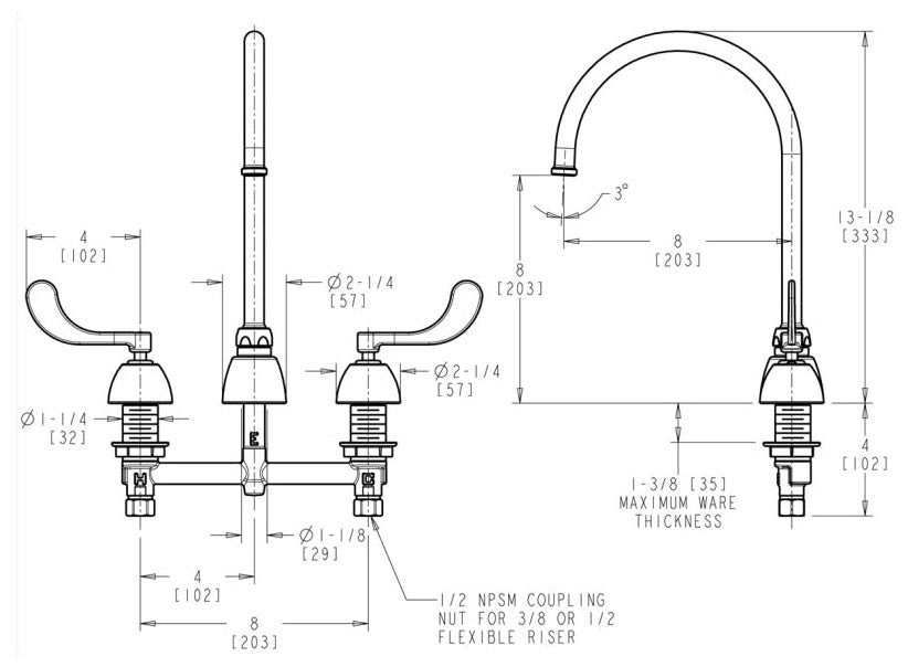 CHICAGO FAUCETS Chicago Faucets 786-GN8FCABCP Lavatory Faucet 2-Handle Concealed Deck Mount