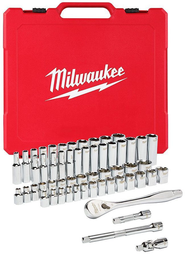 MILWAUKEE Milwaukee 48-22-9008 Ratchet and Socket Set 3/8 Drive 56 Pieces SAE and Metric