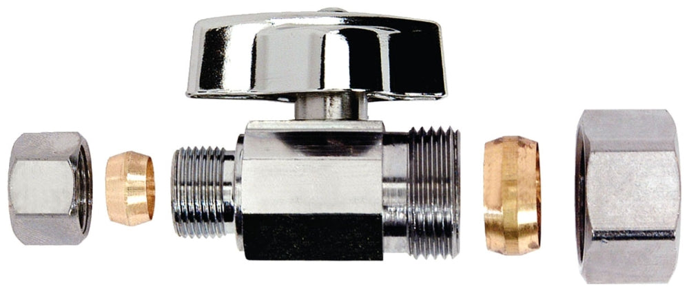 BRASSCRAFT BrassCraft KTCR14XC 1/4-Turn Water Stop, Straight Valve, 1/2 inch Nominal Compression x 3/8 inch OD Compression