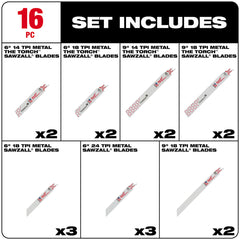 Milwaukee 49-22-1216 16 PC SAWZALL® Metal Cutting Blade Set