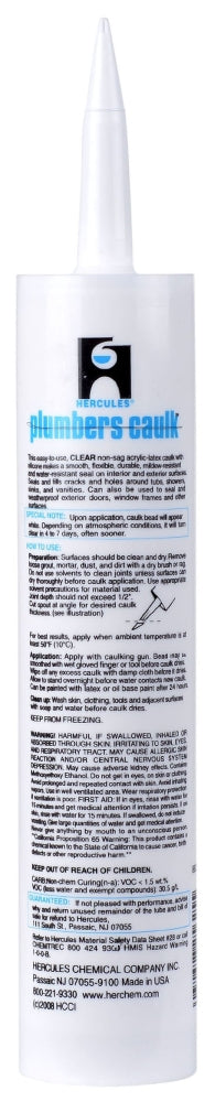 HERCULES Hercules 25625 Plumbers Caulk 10.1 fl-oz Cartridge Clear