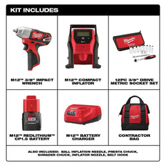 Milwaukee 2463-21RS M12 3/8 In. Impact Wrench Kit W/Inflator