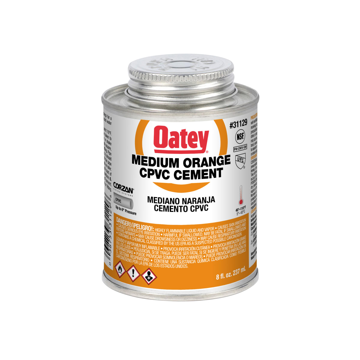 OATEY Oatey 31129 8 oz. Plastic Orange Pipe Cement