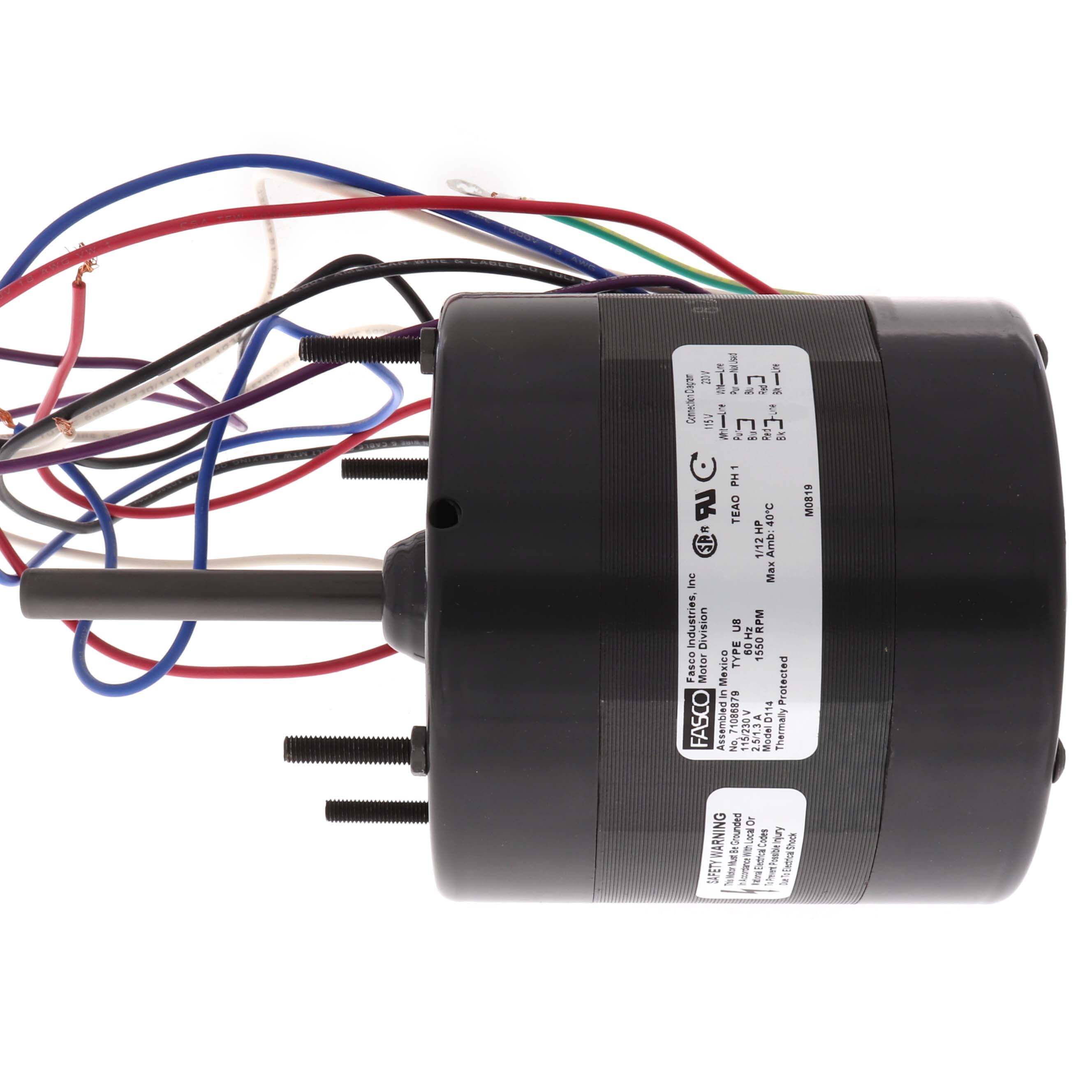 GENTEQ MOTORS Fasco D114 MOTOR 1/12 HP 1550 RPM Fan Coil / Air Conditioner Motor