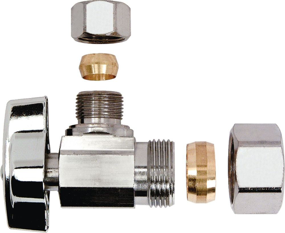 BRASSCRAFT BrassCraft KTCR19XC 1/4 Turn Angle Stop Valve 1/2 x 3/8 Compression x Compression