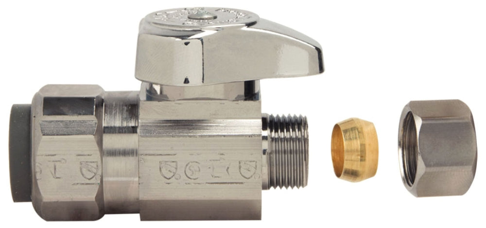 BRASSCRAFT BrassCraft G2PS14XC 1/4-Turn Water Stop, Straight Valve, 1/2 Inch Nominal Push Connect x 3/8 Inch OD Compression