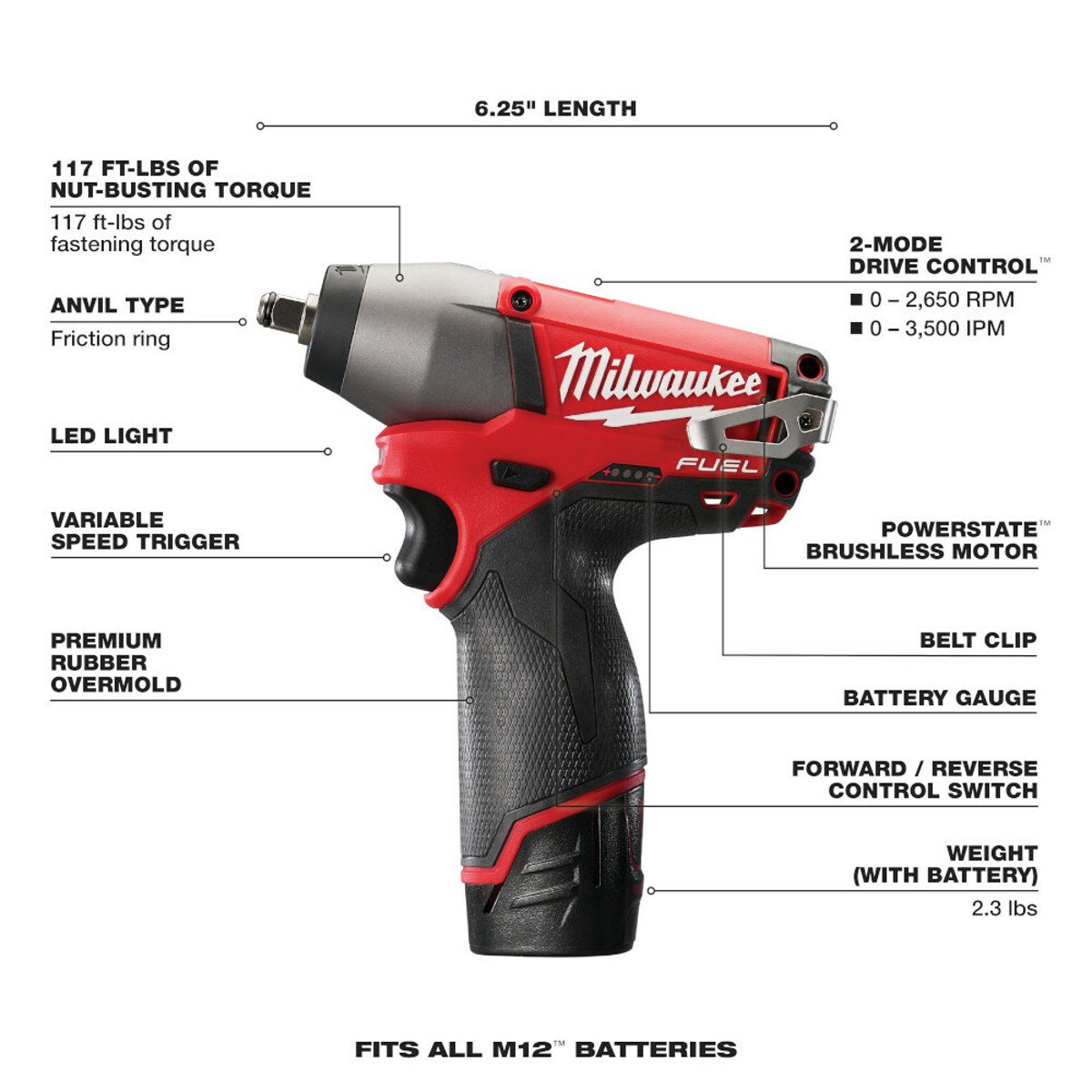 MILWAUKEE Milwaukee 2454-22 M12 FUEL 3/8 Impact Wrench Kit