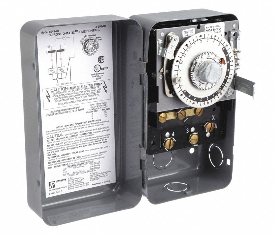 ROBERTSHAW Robertshaw 8045-20 Mechanical Defrost Timer, 4 to 110 min Defrost, 208 to 240 VAC, 2 hp, SPDT Contact Form, 1 Poles