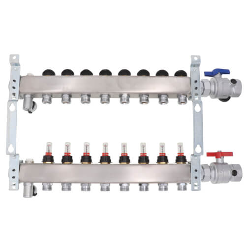 UPONOR Uponor A2720802 8 Loop Stainless Steel Manifold Assy 1 1/4 With Flow Meter