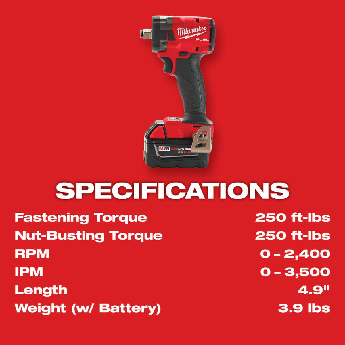 MILWAUKEE Milwaukee 2855P-22R M18 Fuel 1/2 Compact Impact Wrench W/ Pin Detent Kit