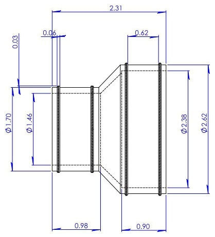 FERNCO Fernco DTC-215 2 x 1-1/2 or 1-1/4 Elastomeric PVC Pipe to Tubular Trap Reducing Connector