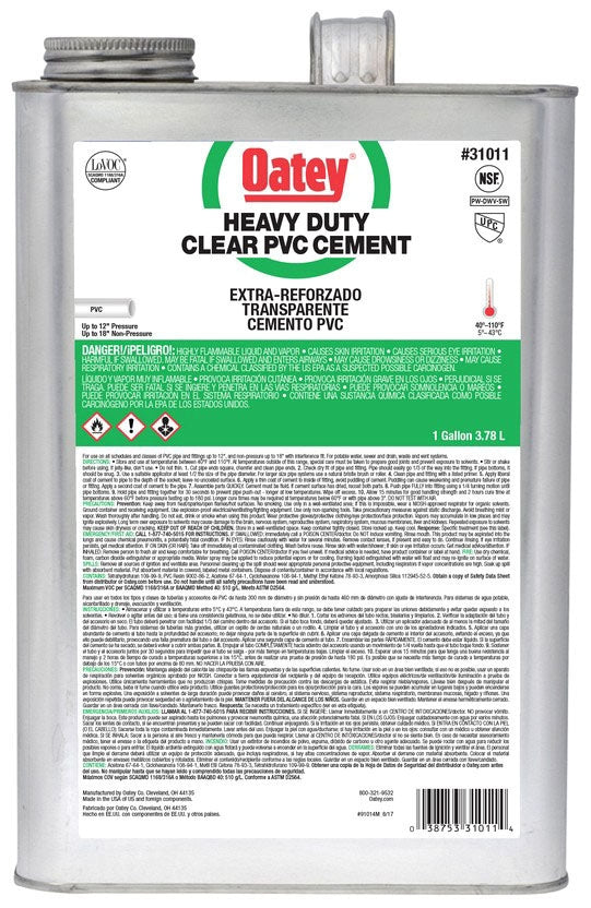 OATEY Oatey 31011 Heavy Duty Low VOC PVC Cement 1 Gal Clear