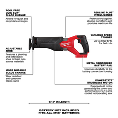 MILWAUKEE Milwaukee 2821-20 M18 FUEL SAWZALL Cordless Reciprocating Saw