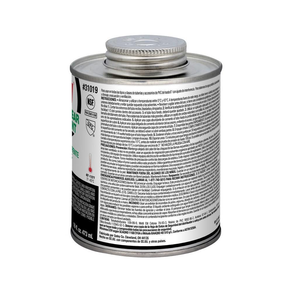 OATEY Oatey 31019 16 oz. Fast Set PVC Clear Pipe Cement