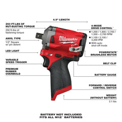 Milwaukee 2555P-20 M12 FUEL Stubby 1/2 in. Impact Wrench