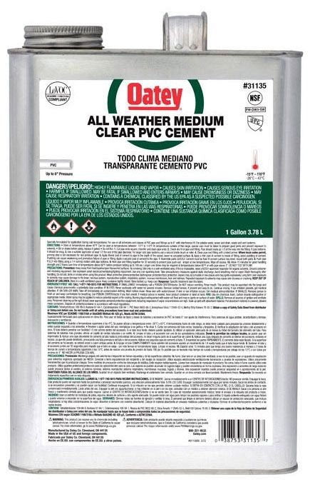 OATEY Oatey 31135 All Weather Low VOC Medium Body PVC Cement, 1 gal Container, Clear