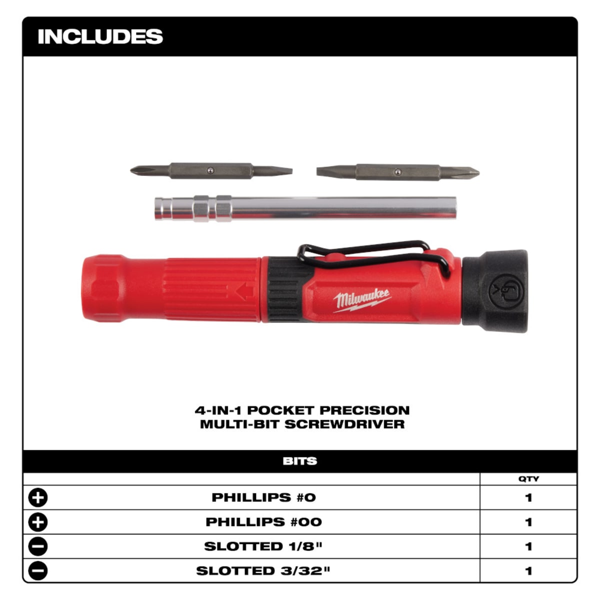 MILWAUKEE Milwaukee 48-22-2932 4-in-1 Pocket Precision Multi-Bit Screwdriver