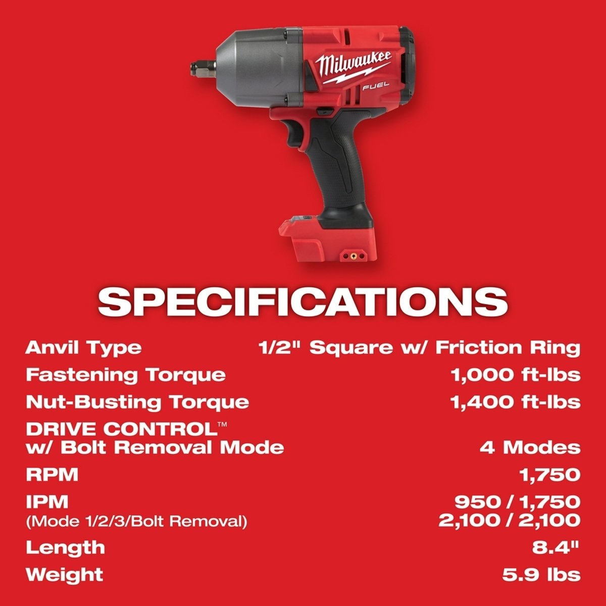 MILWAUKEE Milwaukee 2767-22R M18 Fuel 1/2 High Torque Impact Wrench with Friction Ring Kit