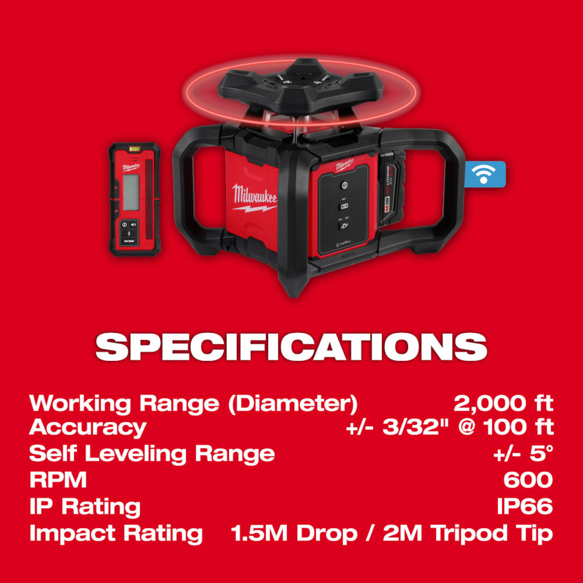 MILWAUKEE Milwaukee Tool 3701-21 M18 Red Exterior Rotary Laser Level Kit Each
