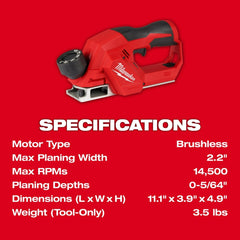 Milwaukee 2524-20 M12 Brushless 2 Planer