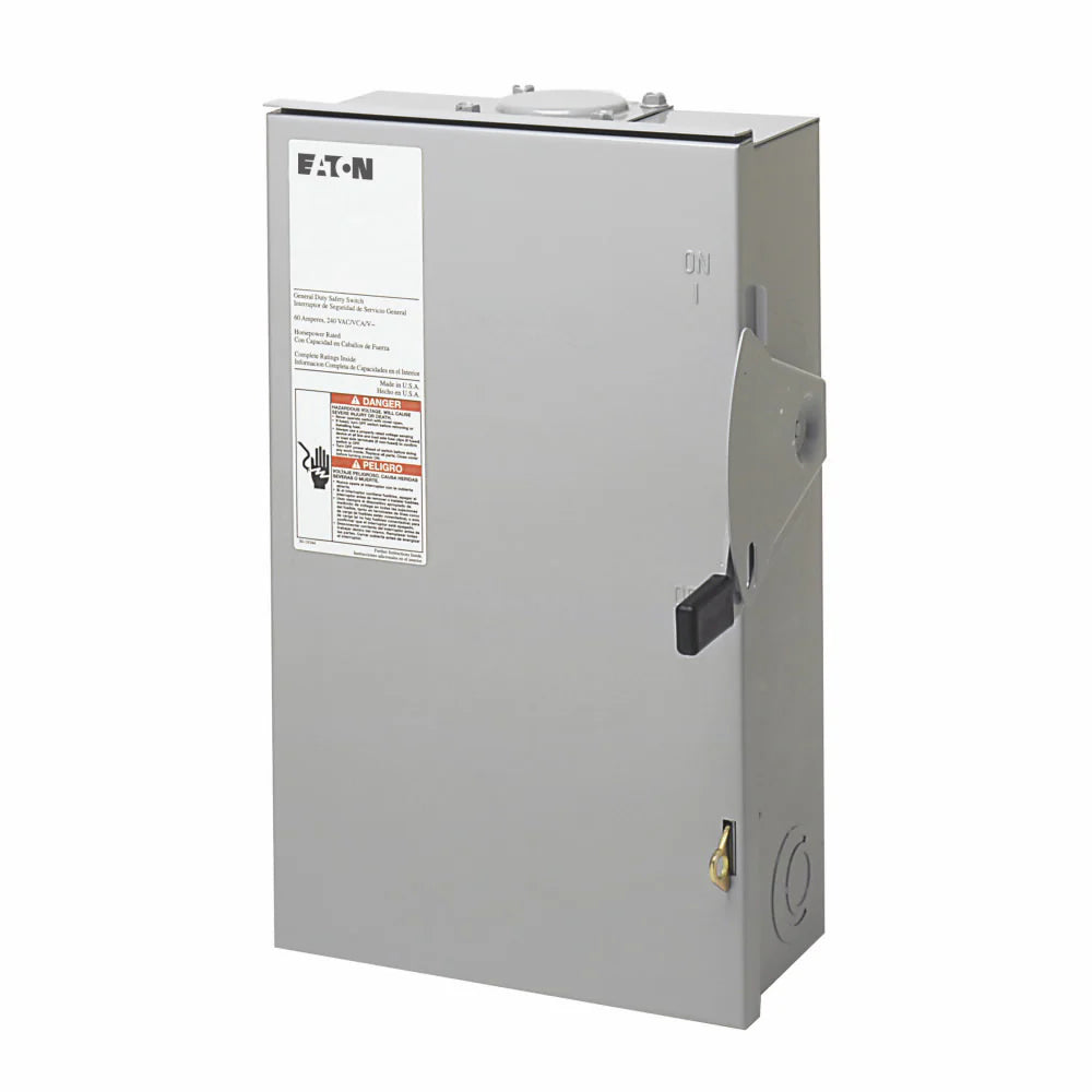 EATON Eaton DG322URB DG Series Non-Fusible Rainproof General Duty Safety Switch, 240 VAC, 60 A, 10 hp, 15 hp, TPST Contact, 3 Poles