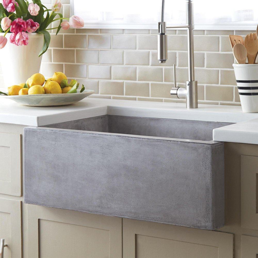 NATIVE TRAILS Native Trails NSK3018-A NativeStone 30 x 18 in. Concrete Single Bowl Farmhouse Kitchen Sink in Ash
