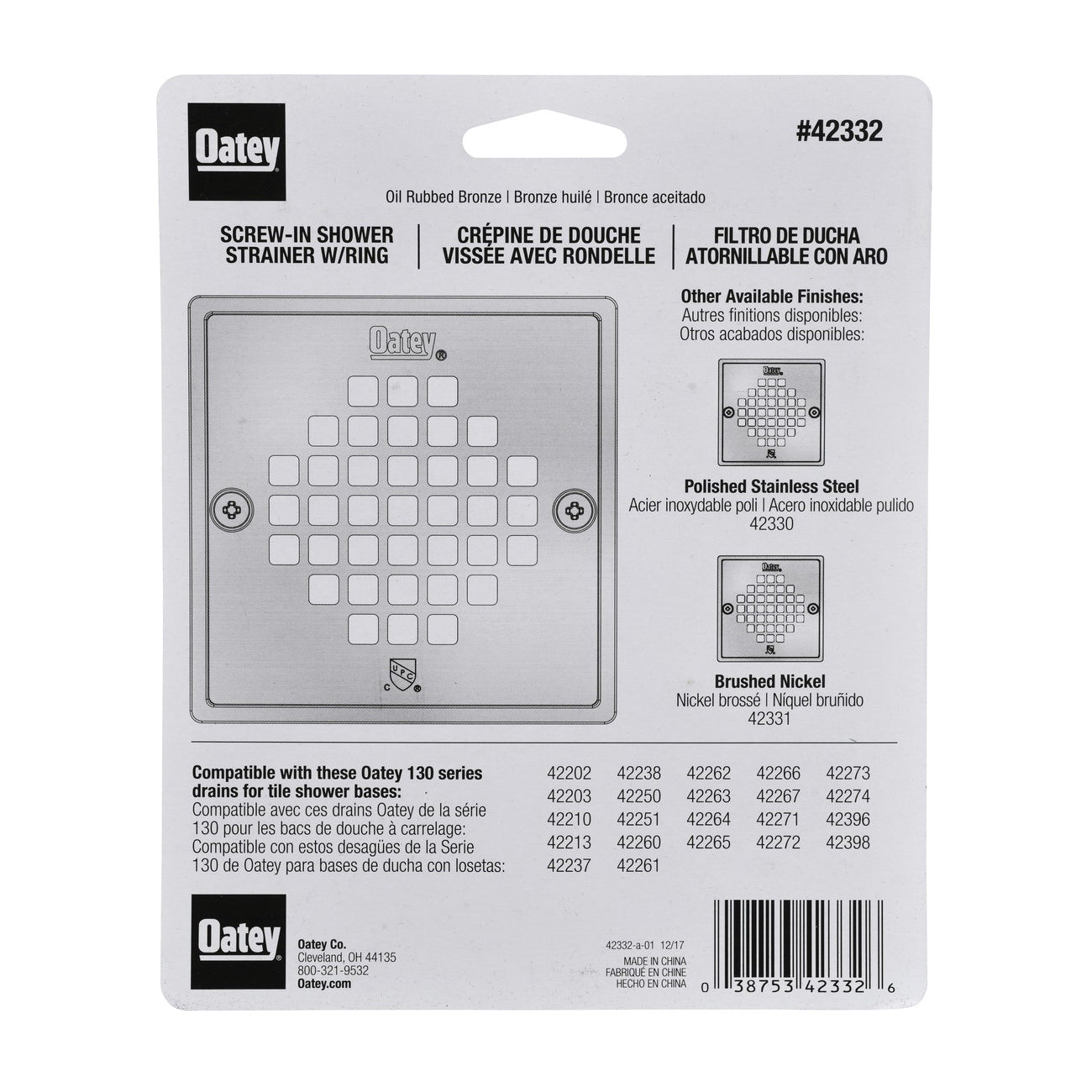 OATEY Oatey 42332 130 Series Square Screw-In Strainer With Ring 4.26 in L x 4.26 in W