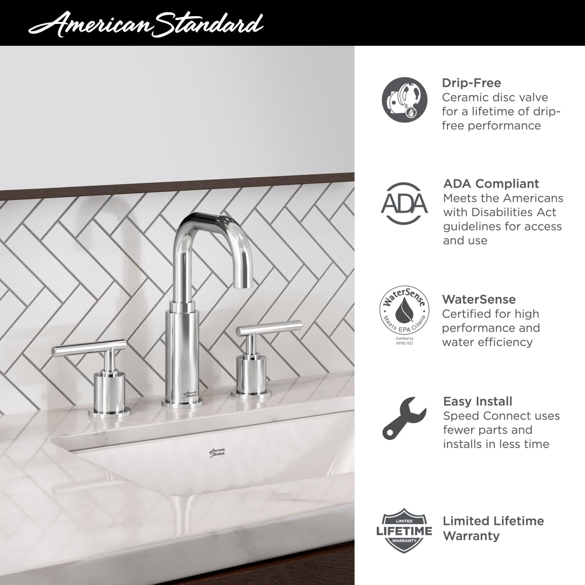 AMERICAN STANDARD American Standard 2064831.295 Serin 2-Handle 8 Widespread Bathroom Faucet 1.2 gpm