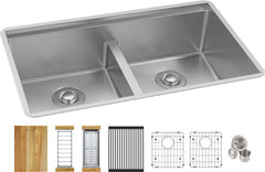 ELKAY Elkay ECTRUAQ31169TWC Crosstown 18 Gauge Workstation Stainless Steel 31-1/2 x 18-1/2 x 9 Equal Double Bowl Sink Kit with Aqua Divide