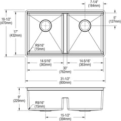 ELKAY Elkay ECTRUAQ31169TWC Crosstown 18 Gauge Workstation Stainless Steel 31-1/2 x 18-1/2 x 9 Equal Double Bowl Sink Kit with Aqua Divide