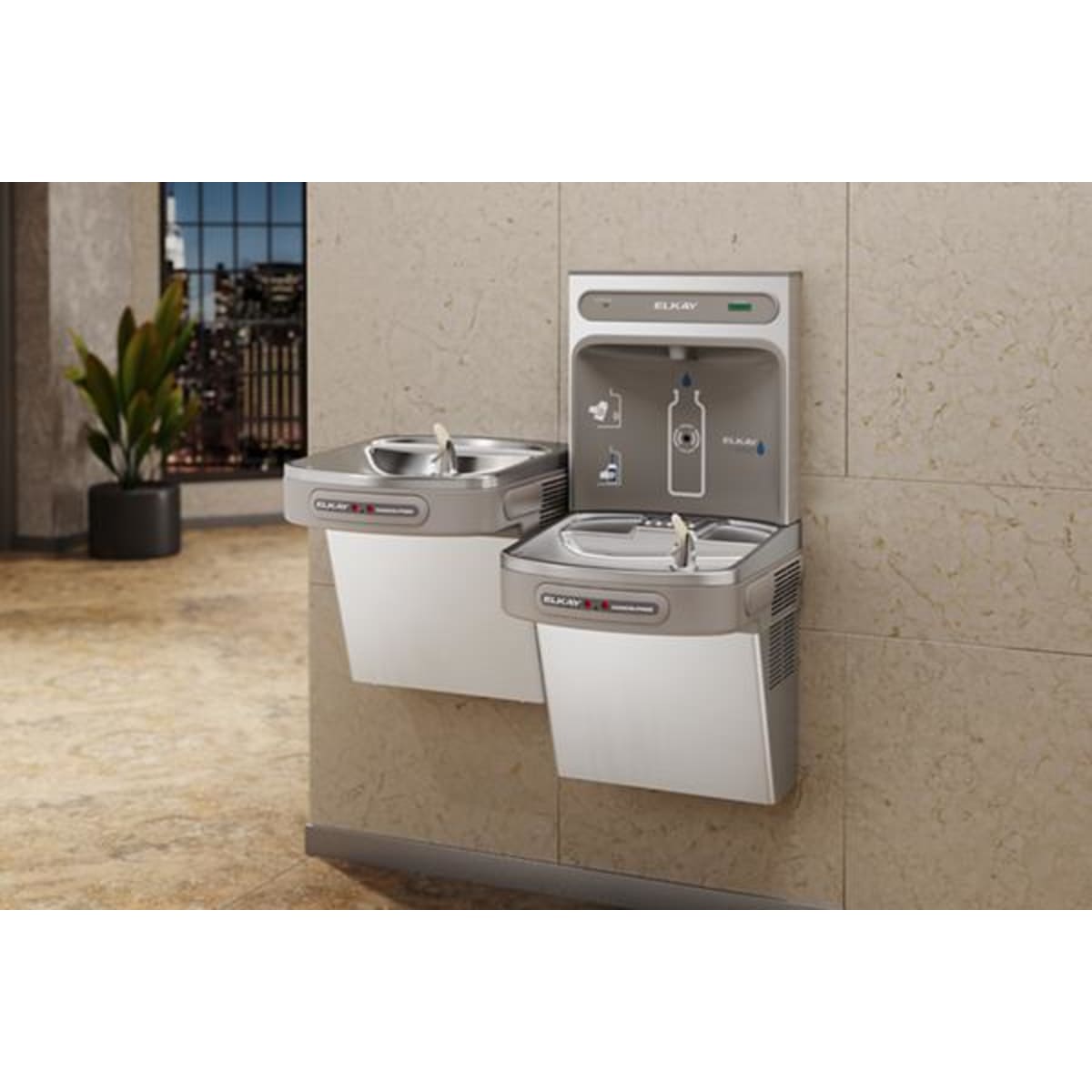 ELKAY Elkay LZOOTL8WSSK ezH2O Bottle Filling Station with Bi-Level ADA Cooler Dual Hands Free Activation Refrigerated Stainless