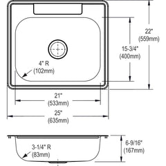 ELKAY Elkay LR25211 Lustertone Classic Stainless Steel 25 x 21-1/4 x 7-7/8 Single Bowl Drop-in Sink