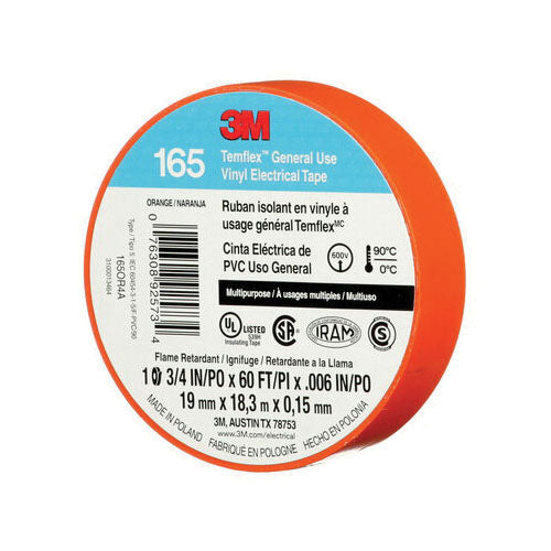 3M 3M 7100169433 Temflex Orange PVC Tape 60 ft Roll