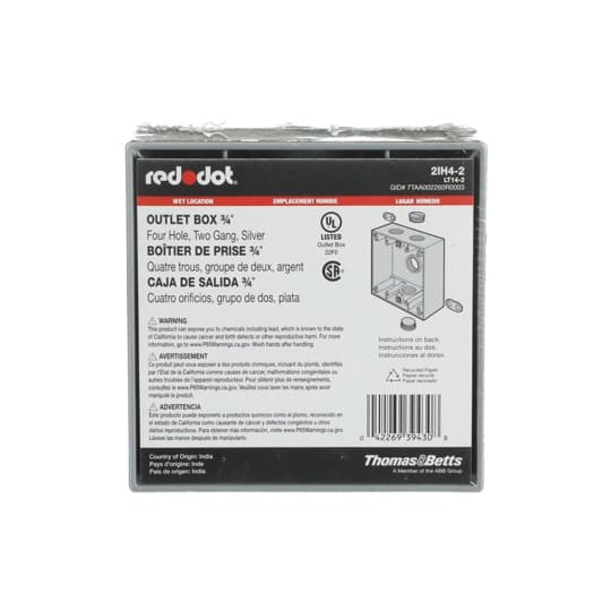 RED DOT Red Dot 2IH4-2 Two Gang Universal Weatherproof Box 31 Cubic Inches