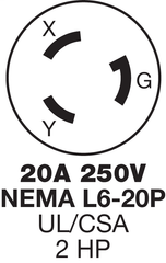 HUBBELL WIRING Hubbell HBL2325 20 Amp 250 Volt 2-Pole 3-Wire NEMA L6-20P White Locking Flanged Inlet