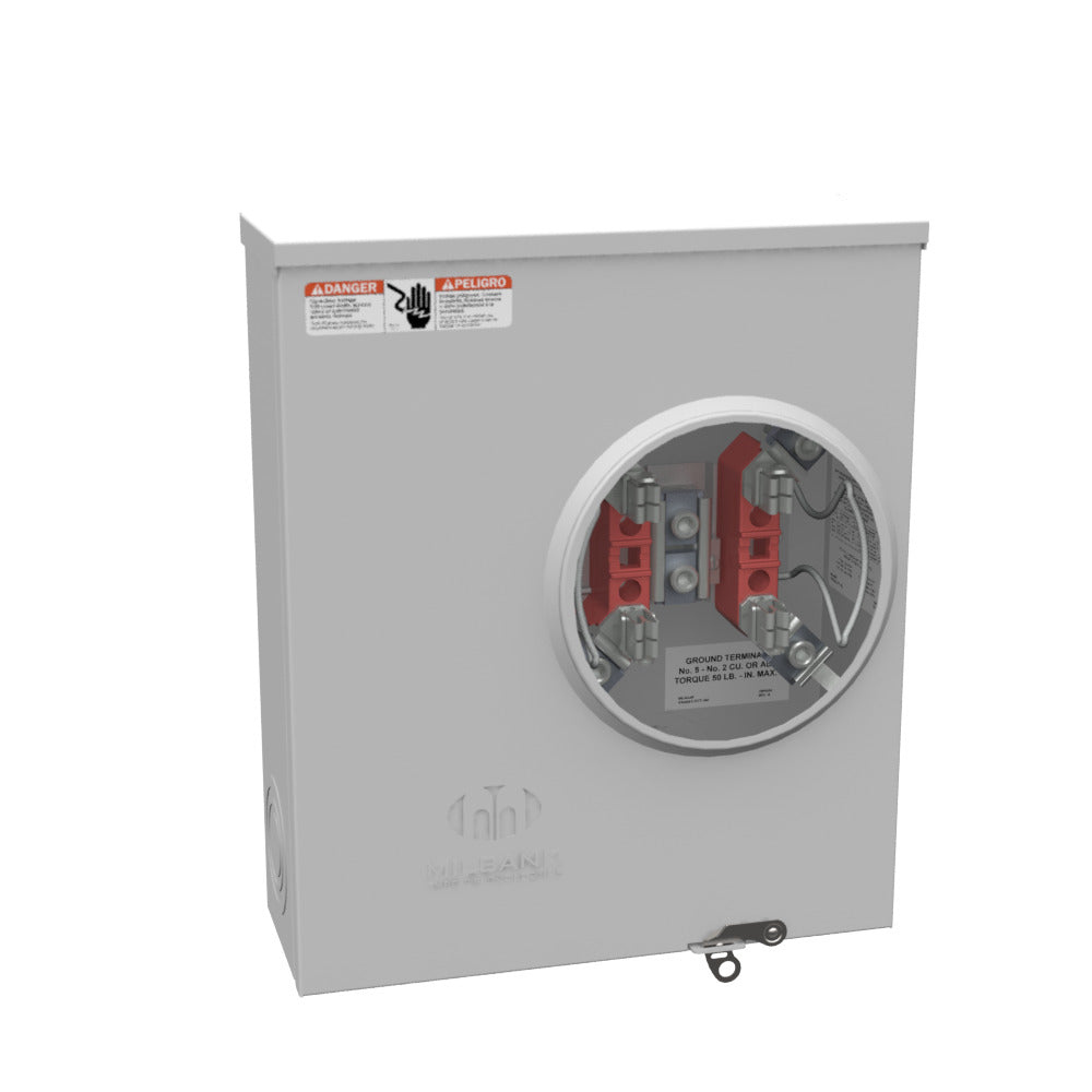 MILBANK Milbank U3850-O-TG-KK-ALT Single Position Meter Socket, 200 Amp, 1 Phase, Ringless, Horn, 4 Term, UG with Side Wireway, 600V, Triplex