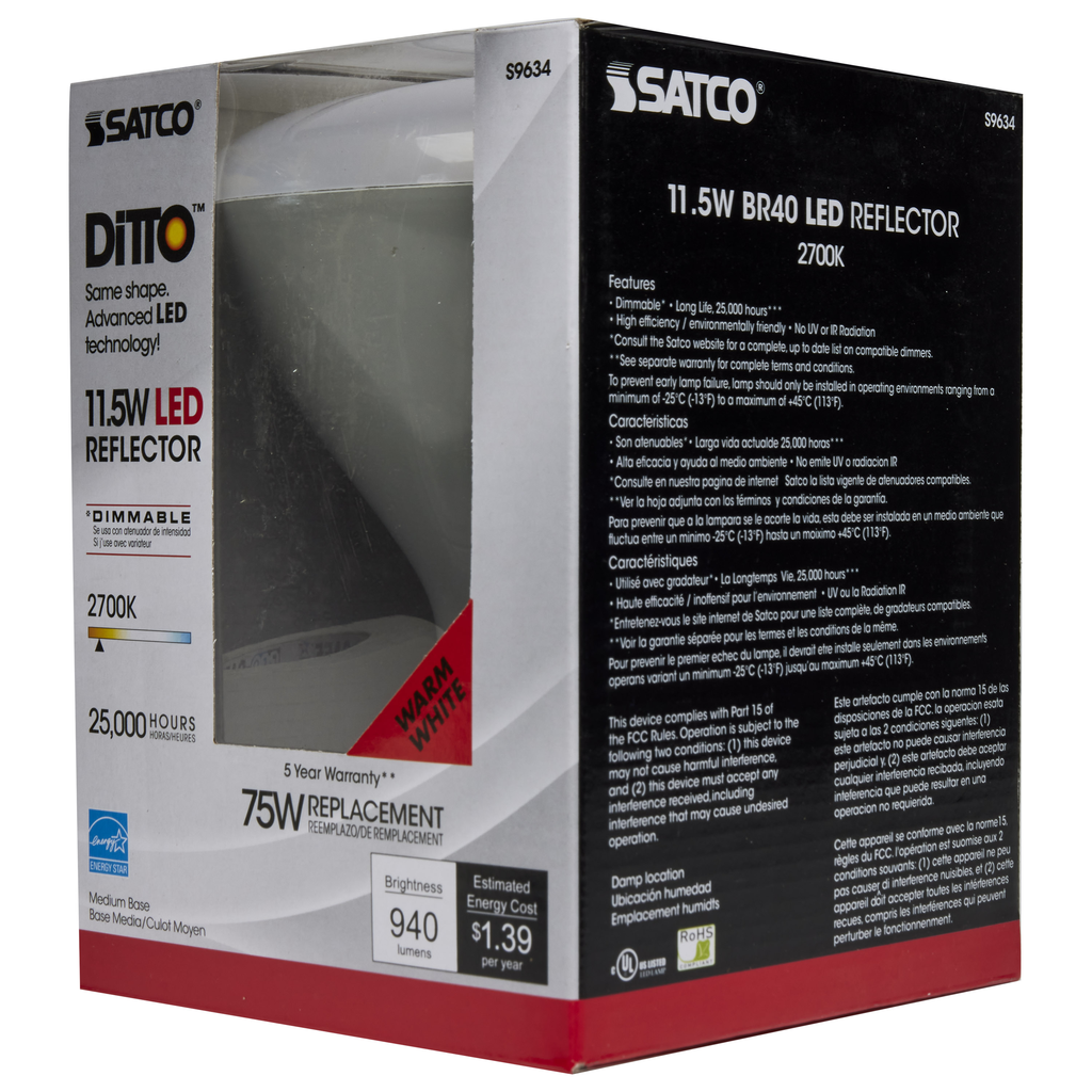 SATCO-NUVO Satco S9634 LED BR40 Reflector 11.5 Watt 120V Dimmable