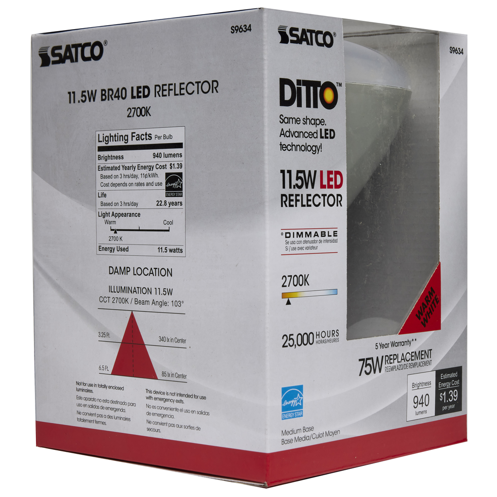 SATCO-NUVO Satco S9634 LED BR40 Reflector 11.5 Watt 120V Dimmable