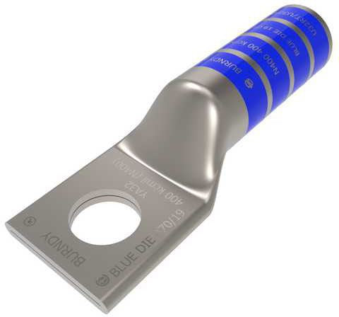 BURNDY BURNDY YA32 400 kcmil CU, One Hole, 5/8 Stud Size, Long Barrel, Internal Chamfer, Tin Plated, UL/CSA, 90?C, Up to 35kV, BLUE Color Code, 19 Die Index