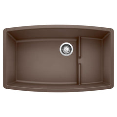BLANCO BLANCO 440063 Performa Cascade 32 x 19-1/2 in. No Hole Composite Double Bowl Undermount Kitchen Sink in Cafe Brown