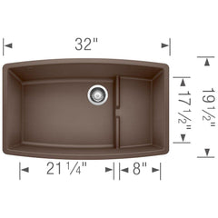 BLANCO BLANCO 440063 Performa Cascade 32 x 19-1/2 in. No Hole Composite Double Bowl Undermount Kitchen Sink in Cafe Brown