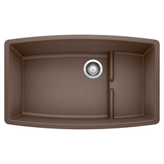 BLANCO BLANCO 440063 Performa Cascade 32 x 19-1/2 in. No Hole Composite Double Bowl Undermount Kitchen Sink in Cafe Brown