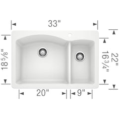 BLANCO BLANCO 440200 Diamond 33 x 22 in. 1 Hole Composite Double Bowl Dual Mount Kitchen Sink in White