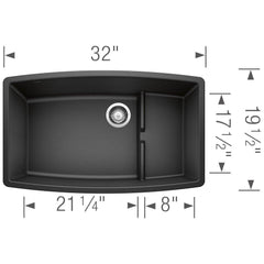 BLANCO BLANCO 440064 Performa 32 x 19-1/2 in. No Hole Composite Double Bowl Undermount Kitchen Sink in Anthracite