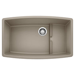 BLANCO BLANCO 441291 Performa 32 x 19-1/2 in. No Hole Composite Double Bowl Undermount Kitchen Sink in Truffle